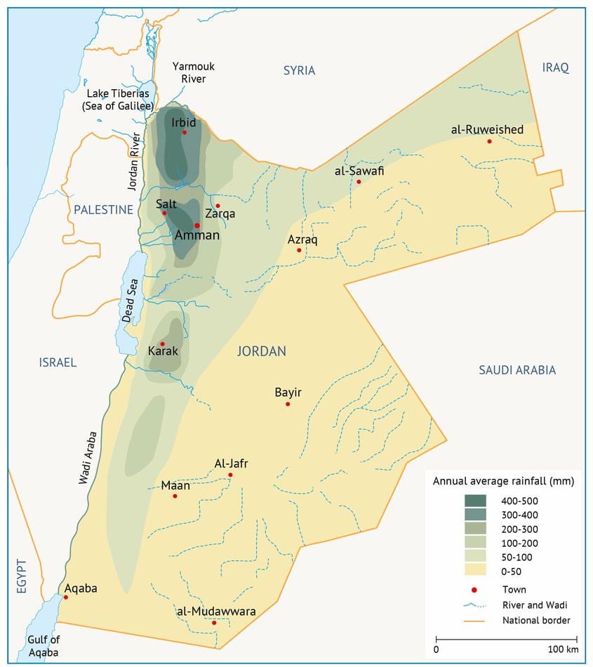 mapa Jordánsko geografia