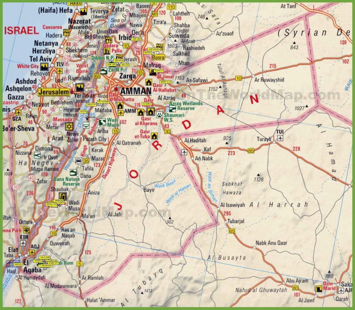 mapa Jordánsko cesty