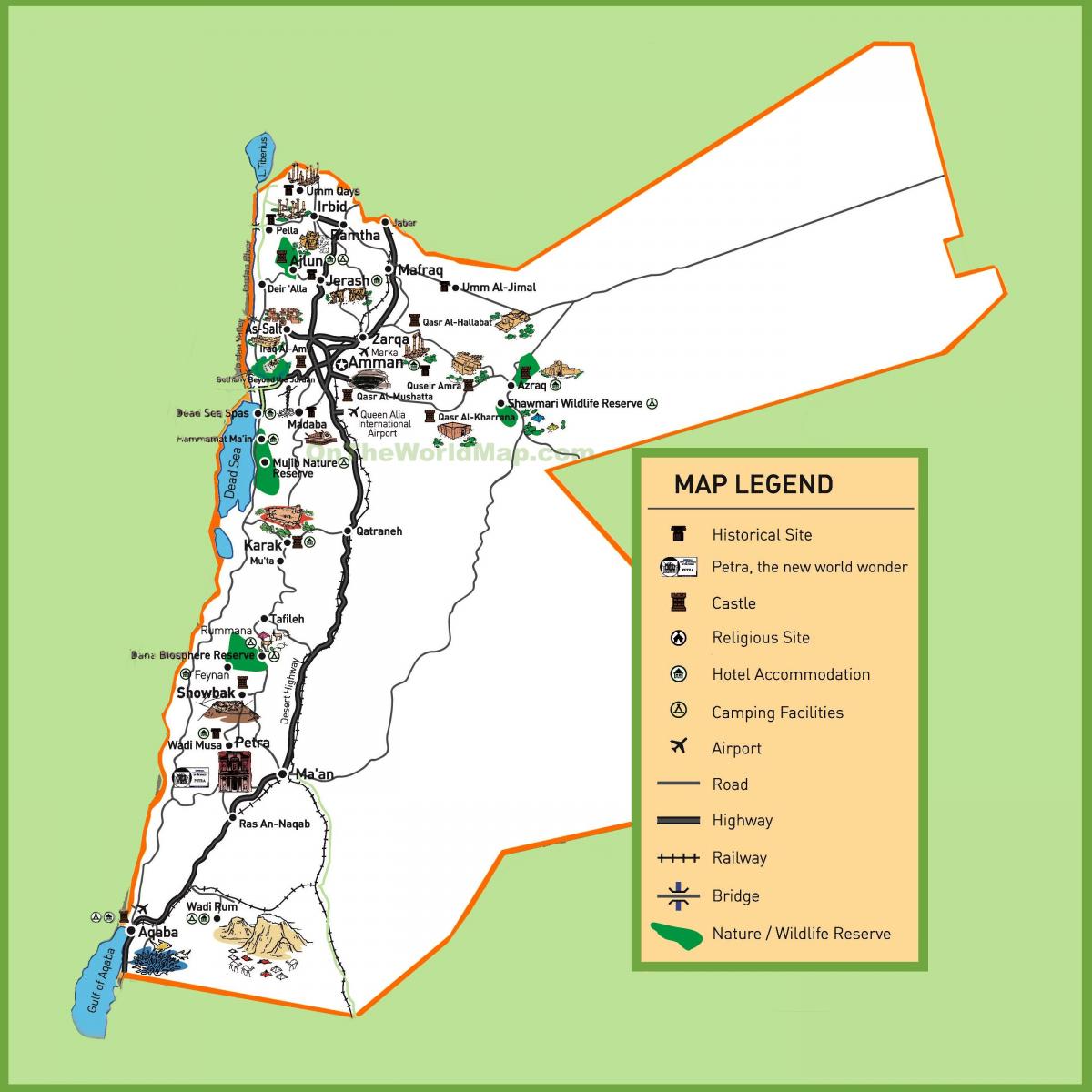mapa Jordánsko turistické lokality