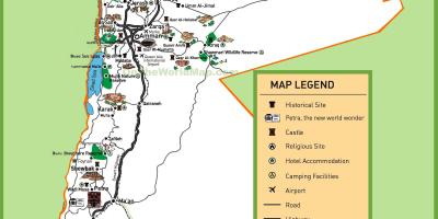 Mapa Jordánsko turistické lokality